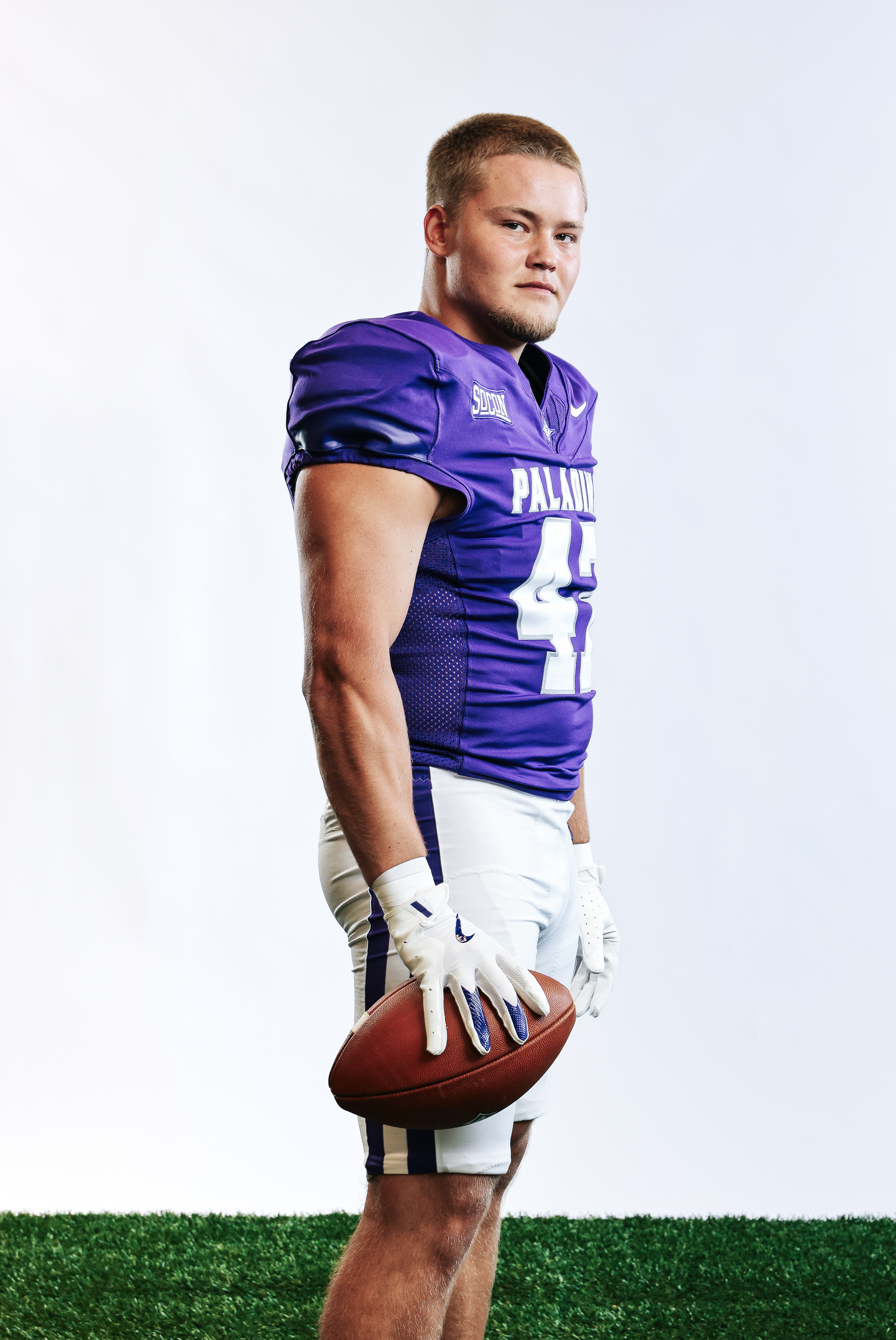 Jacob Hanson in a football uniform during Media Day